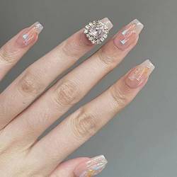 CEBOIC Nägel Zum Aufkleben, Press on Nails Handgefertigt Gelnägel, Luxus Wiederverwendbar Schillern des Fleisches Kunstnägel mit Rosa Strass Dekoration für Mädchen und Frauen Alltags und Hochzeit, von Ceboic