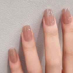 Ceboic 24 Stück Nägel Zum Aufkleben Kurze Eckig French Nude Glitzer Kunstnägel Press on Nails Acryl Künstliche Nägel mit Nagelkleber Aufkleber Square Fingernägel Fake Nails für Frauen und Mädchen von Ceboic