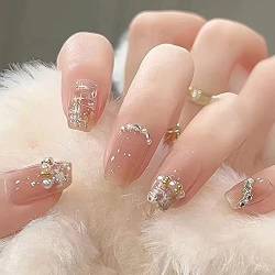 Ceboic Eckig Press on Nails Kurz, Französische Tipp Künstliche Nägel Full Cover Ballerina Kunstnägel mit Cute Perle Designs, Glossy Acryl Fingernägel zum Aufkleben für Frauen und Mädchen von Ceboic