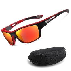 Ceboic Polarisierte Sonnenbrille Herren Damen, Retro Sport Fahrerbrille UV400 Schutz Leichter Langlebiger Golf Angeln Reisebrille, Mode Sonnenbrille mit Brillenetui (Orange Rot) von Ceboic