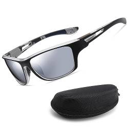 Ceboic Polarisierte Sonnenbrille Herren Damen, Retro Sport Fahrerbrille UV400 Schutz Leichter Langlebiger Golf Angeln Reisebrille, Mode Sonnenbrille mit Brillenetui (Silber) von Ceboic