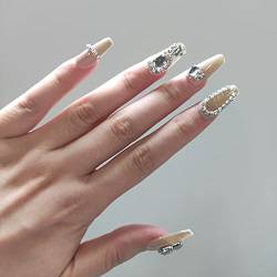 Nägel Zum Aufkleben, Handgefertigt Press on Nails Lange Gelnägel, Luxus Wiederverwendbar Khaki Kunstnägel mit Schmetterlinge und Strass für Mädchen und Frauen Alltags und Partygebrauch,10st Nägel Satz von Ceboic