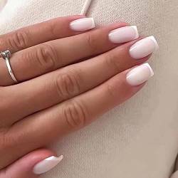 Press on Nails Nägel zum Aufkleben Kurze Eckig, 24 Stück Weiß Nude Französische Künstliche Nägel mit Nagelkleber Aufkleber, Acryl Fingernägel Falsche Nägel für Frauen von Ceboic