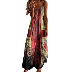 Ceboyel Damen Blumen Spaghettiträger Sommerkleid Casual Sommer Lang Maxikleid V-Ausschnitt Sexy Boho Kleider Trendy Strandkleidung 2023, Rot #19, Klein von Ceboyel