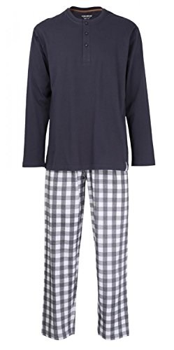 Ceceba Herren Pyjama, Schlafanzug, Shirt und Hose, Langarm, Baumwolle, Single Jersey, blau, kariert 58 von Ceceba