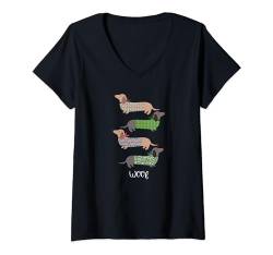 Damen Woof, Dackel tragen Pullover T-Shirt mit V-Ausschnitt von Cedar Rue