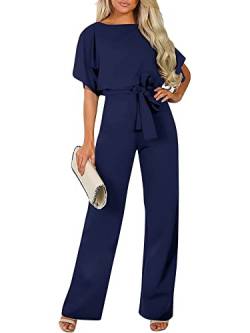 Cegerne Damen Elegant Jumpsuit Overall Hosenanzug Festlich Playsuit Romper mit Gürtel, Marineblau, 3XL von Cegerne