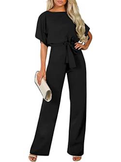 Cegerne Damen Elegant Jumpsuit Overall Hosenanzug Festlich Playsuit Romper mit Gürtel, Schwarz, L von Cegerne