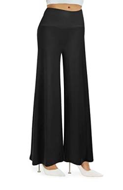 Cegerne Damen Elegant Stretch Weite Bein Palazzo Lounge Hohe Taille Casual Freizeithose Urlaub Business Dressy Hosen, Schwarz01, 4XL von Cegerne