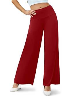 Cegerne Damen Elegant Stretch Weite Bein Palazzo Lounge Hohe Taille Casual Freizeithose Urlaub Business Dressy Hosen, Wein, 3XL von Cegerne