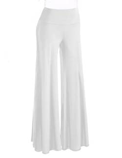 Cegerne Damen Elegant Stretch Weite Bein Palazzo Lounge Hohe Taille Casual Freizeithose Urlaub Business Dressy Hosen, Weiß, S von Cegerne