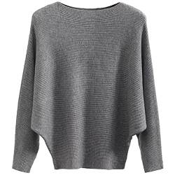 Cegerne Damen Pullover Elegant Oversize Pulli Langarm Shirt Sweatshirt Strickpullover Batwing Fledermausärmel Knitted Sweater Oberteil Tops, Grau von Cegerne