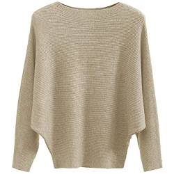 Cegerne Damen Pullover Elegant Oversize Pulli Langarm Shirt Sweatshirt Strickpullover Batwing Fledermausärmel Knitted Sweater Oberteil Tops, Khaki von Cegerne