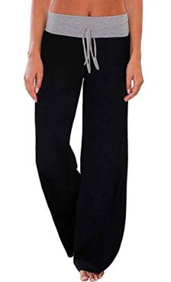 Cegerne Damen Pyjamahose Schlafanzughose Lang Stretch Weich Lounge Freizeithose Weite Bein Palazzo Bequeme Haushose Schlafhose, Schwarz, L von Cegerne