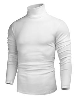 Cegerne Herren Rollkragenpullover Slim Fit Langarmshirts Rollkragen Pullover Turtleneck Sweater Unterzieh Basic Shirt Elastisch Männer, Weiß, L von Cegerne