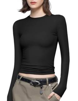 Cegerne Langarmshirt Slim Fit Damen Y2K Oberteile Long Sleeve Shirts Rundhals Cropped Tee Basic Crop Tops Teenager Streetwear, Schwarz, M von Cegerne