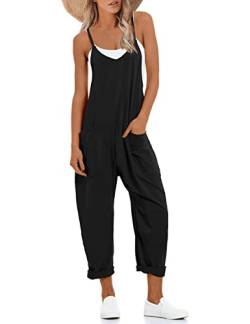 Cegerne Latzhose Damen Arbeitshose Sommer Lose Overall Jumpsuit Ärmelloser Latzhosen mit Große Taschen, Schwarz, XL von Cegerne