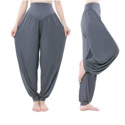 Cegerne Modal Harem Yoga Pilates Tanz Hosen Super Weich Pumphose Spandex Pluderhose Aladinhose, Dunkelgrau, XL von Cegerne