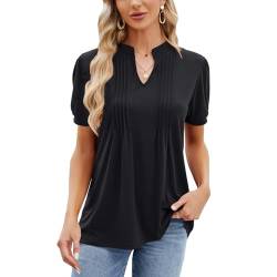 Celadyen Damen T-Shirt Bluse Kurzarm V-Ausschnitt Tunika Shirt Sommer Longshirt Tshirt Casual Tuniken Sommertops Oberteile, Schwarz XXL von Celadyen