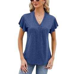 Celadyen Damen Tunika T-Shirt Kurzarm V-Ausschnitt Longshirts Casual Bluse T Shirt Sommer Pullover Oberteile Longtops, Blau XL von Celadyen