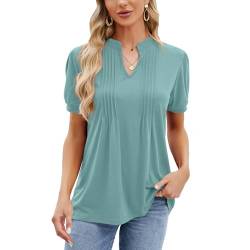 Celadyen Tunika Damen T-Shirt Sommer Kurzarm Longshirt Casual Bluse Shirt Elegant Tshirt Einfarbig Frauen Longbluse Oberteile, Erbsengrün XL von Celadyen