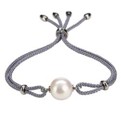 Armband "Sunrise" Grau/Silber mit Semi-Barock-Perle Weiß von Célia von Barchewitz