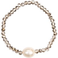 Célia von Barchewitz Perlenarmband Kristallarmband beige mit ovaler, weißer Süßwasserzuchtperle (Biwa), Band ist dehnbar von Célia von Barchewitz