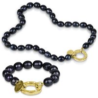 Célia von Barchewitz Perlenketten-Set "Zeitlos Schön" (Armband mit kurzer Halskette, 2-tlg), echte ovale Süßwasser-Zuchtperlen (BIWA), Modulring mit Zirkonia von Célia von Barchewitz