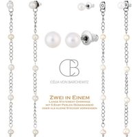 Célia von Barchewitz Perlenohrringe "LISA" als Muttertagsgeschenk mit 5 echten Süsswasser Baby Pearls, 3 in 1, kurz (Stecker) + lang (Hänger) tragbar von Célia von Barchewitz