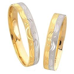 JC Trauringe 585 Gold 14 Karat Gelb- & Weißgold I Eheringe mit kostenloser Gravur I Verlobungsringe 4mm breit inkl. Etui-Box I Herren- & Damenring mattiert ohne Stein I Gr. 48-72 I C005 von Celik Trauringe