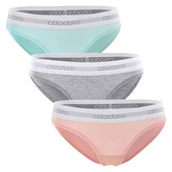 Celodoro Damen Bikini Slip mit Webgummi-Bund (3er Pack) Sport Slip - Pastell Mix M von Celodoro