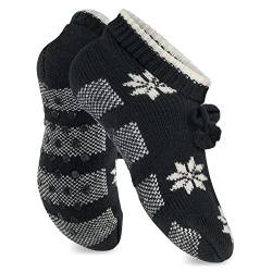 Celodoro Damen Norweger Strick Socken für Zuhause (1 Paar) Hüttensocken mit ABS-Sohle - Schwarz 35-38 von Celodoro