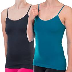 Celodoro Damen Seamless Spaghetti Top ohne Seitennaht (2er Pack) - Petrol Anthrazit L-XL von Celodoro