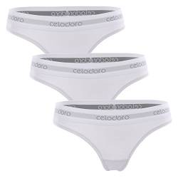 Celodoro Damen Tanga mit Webgummi-Bund (3er Pack) Sport Mini-Slip - Weiß L von Celodoro