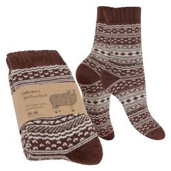 Celodoro Damen & Herren Frottee-Wollsocken mit Muster (1 Paar) - Braun mit Creme 39-42 von Celodoro