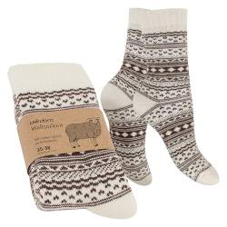 Celodoro Damen & Herren Frottee-Wollsocken mit Muster (1 Paar) - Creme mit Braun 39-42 von Celodoro