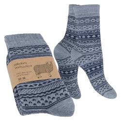 Celodoro Damen & Herren Frottee-Wollsocken mit Muster (1 Paar) - Hellgrau mit Navy 43-46 von Celodoro