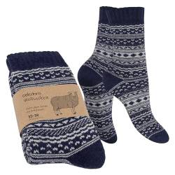 Celodoro Damen & Herren Frottee-Wollsocken mit Muster (1 Paar) - Navy mit Hellgrau 39-42 von Celodoro