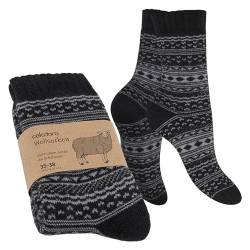 Celodoro Damen & Herren Frottee-Wollsocken mit Muster (1 Paar) - Schwarz mit Grau 39-42 von Celodoro