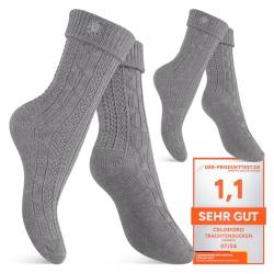 Celodoro Damen und Herren Trachten Socken (2 Paar) mit Edelweiß-Pin Oktoberfest Strümpfe - Grau 35-38 von Celodoro