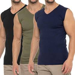 Celodoro Herren Business Muskelshirt V-Neck (3er Pack) Feinripp Top - Marine Schwarz Olive L von Celodoro