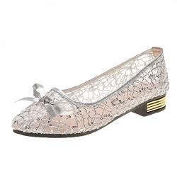 Celucke Ballerina Pumps Hohle Mesh Ballettschuhe Flach Schleife Strass Freizeitschuhe Sommer Slip on Elegant Spitze Sandalen Lässige Sommerschuhe Flatform Damenschuhe Flat Shoes Frauen 42EU von Celucke Damenschuhe