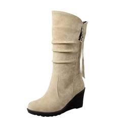 Celucke Stiefel Damen Keilstiefel Winter Damenschuhe mit Keilabsatz Mode Schuhe Comfort Frauen Ankle Boots Stiefelette von Celucke Damenschuhe