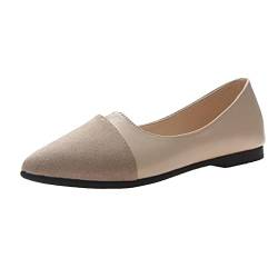 Damen Geschlossene Ballerinas Wildleder Spitz Flache Schuhe, Frauen Elegante Mokassins Loafer Bequeme Slipper Casual Slip-Ons Schöner Damenschuhe Celucke (Beige, 39 EU) von Celucke Damenschuhe