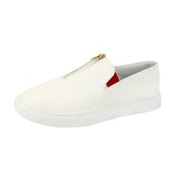 Damen Slip-On Sneaker Weich Flache Mokassins im Schlichter Optik, Frauen Low Top Slipper Bequeme Halbschuhe Leicht Atmungsaktive Freizeit Schuhe Celucke (Weiß, 37 EU) von Celucke Damenschuhe