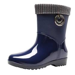 Gefütterte Gummistiefel Damen federleichte Regenstiefel Warme Winterstiefel Kurzschaft Stiefel Frauen Regenschuhe Bequeme Stiefeletten wasserdichte Gummistiefeletten Celucke (Blau, 38 EU) von Celucke Damenschuhe