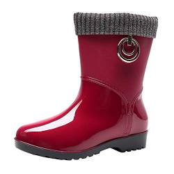 Gefütterte Gummistiefel Damen federleichte Regenstiefel Warme Winterstiefel Kurzschaft Stiefel Frauen Regenschuhe Bequeme Stiefeletten wasserdichte Gummistiefeletten Celucke (Rot, 38 EU) von Celucke Damenschuhe