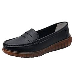 Mokassins Damen Keilabsatz Klassische Loafer Leder Fahren Schuhe Halbschuhe Elegante Slipper Bootsschuhe Bequeme Leichte Atmungsaktiv Freizeitschuhe Celucke (Schwarz, 39 EU) von Celucke Damenschuhe