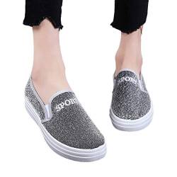 Slip On Sneaker Damen Atmungsaktiv Turnschuhe Glitzer-Optik Casual Loafer Weich Bequeme Leicht Laufschuhe Sport Halbschuhe Freizeit Schuhe Celucke (Grau, 39 EU) von Celucke Damenschuhe