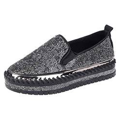 Slip On Sneaker Damen Strass Slipper mit Glitzer-Optik, Frauen Bequeme Leichte Atmungsaktive Freizeitschuhe Low Top Flache Schuhe Schöner Damenschuhe Celucke (Schwarz, 41 EU) von Celucke Damenschuhe